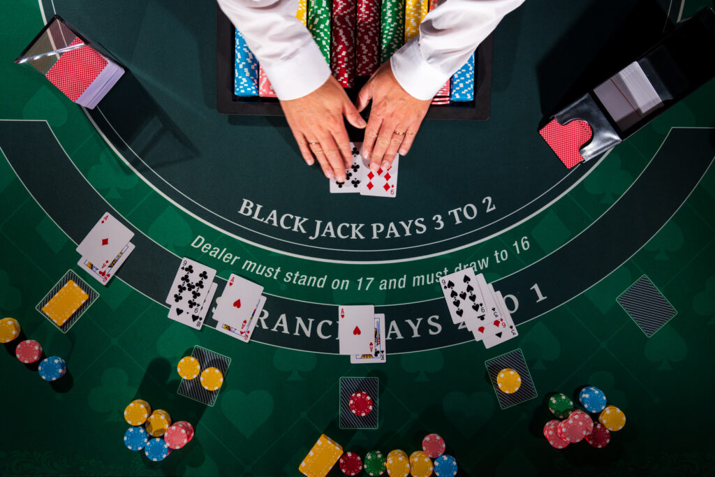 Overhead view of a  Casino Black Jack table